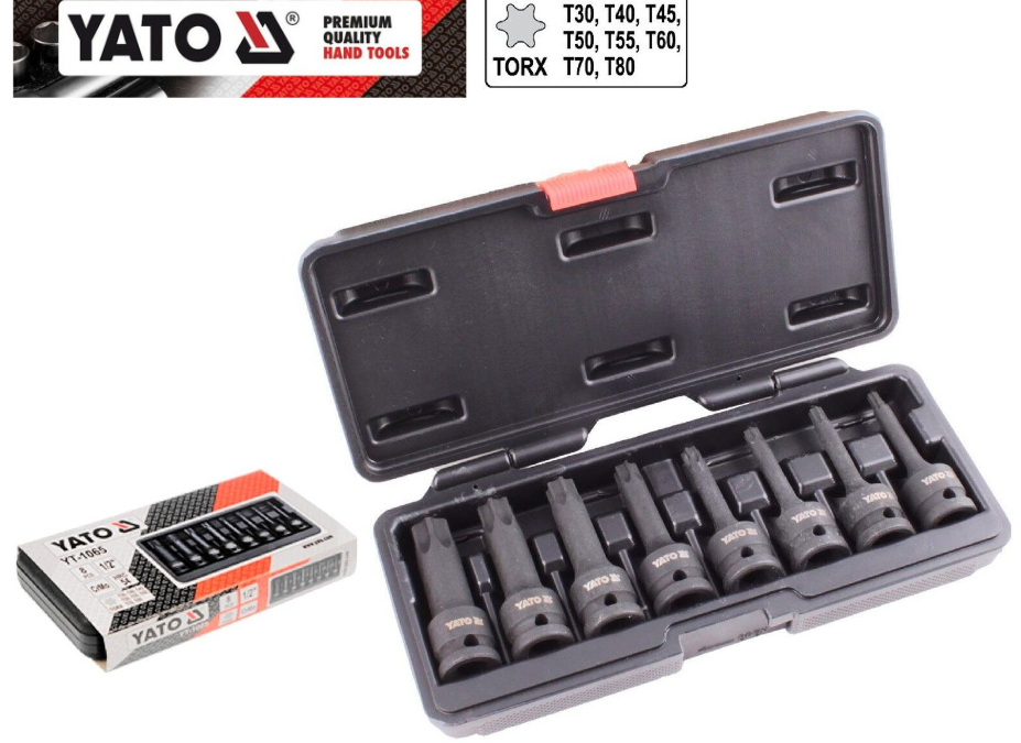 YATO YT-1065, 1/2″ impact torx bits sockets set 8 pcs sizes T30-T80mm