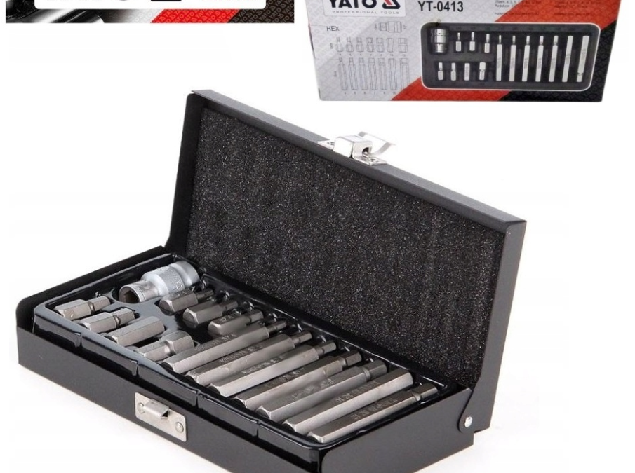 YATO YT-0413, hex screwdriver bit set 15 pcs. S2 steel , solid cary metal case
