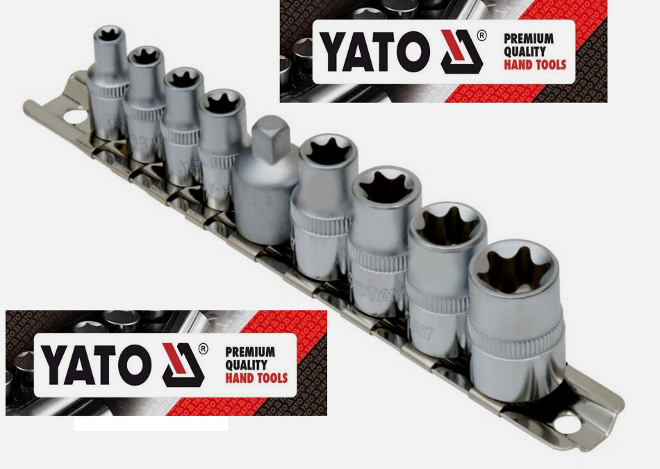 YATO YT-0520, Torx Socket Set 9 pcs 1/4″ 3/8″ E5 – E16 durable CrV steel,