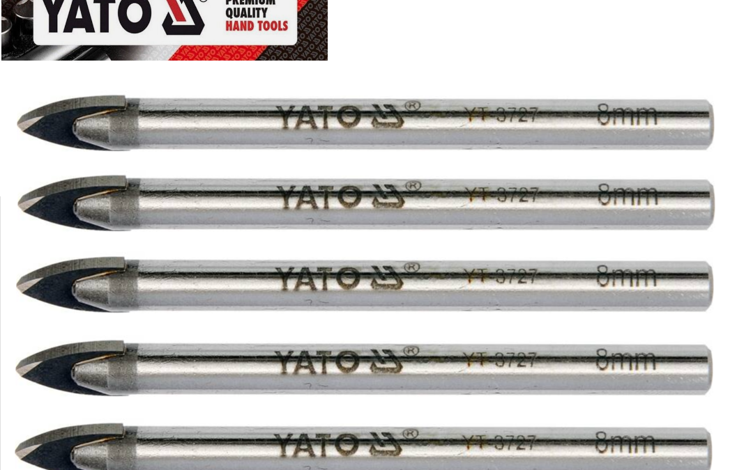 YATO YT-3727, professional glass drill bits 8mm, 5pcs set, YG6X tip, 79mm long