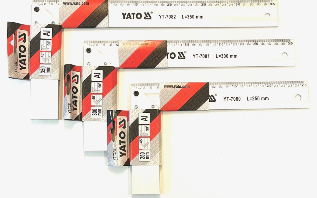 YATO Metric Try Square 350, 300 & 250mm set Lightweight 45 and 90 Degrees Angles